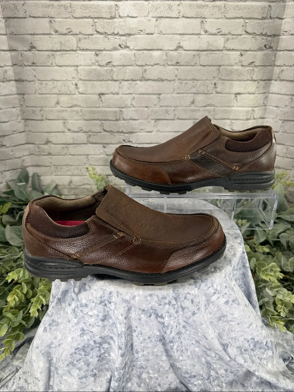CHAPS “Alder” Whiskey Brown Leather Stitch-Seam Casual Loafers Mens 8M 🤎 EUC